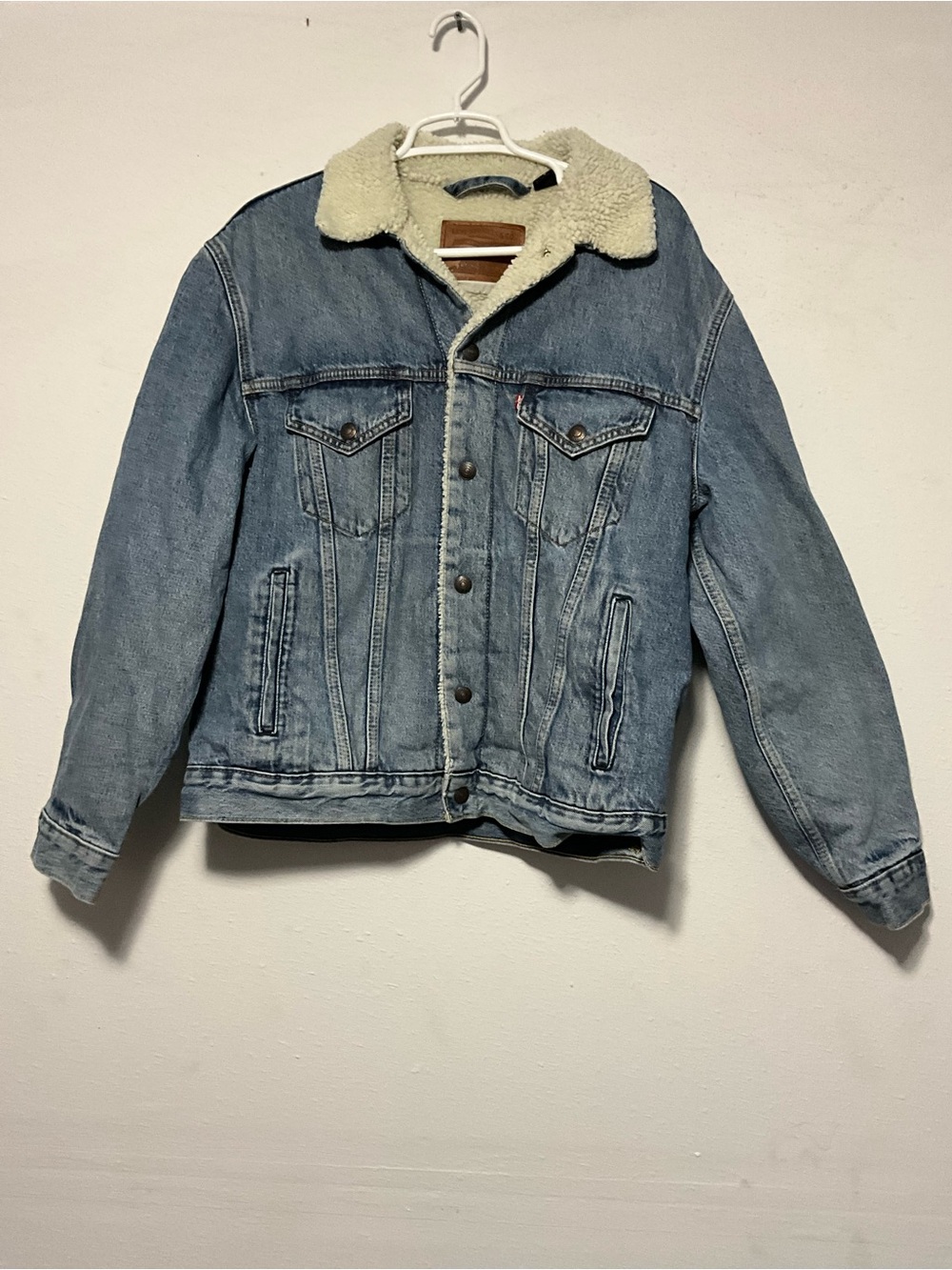 Levis Premium Vintage Fit Sherpa Lined Denim Trucker Jacket Medium Wash Mens M